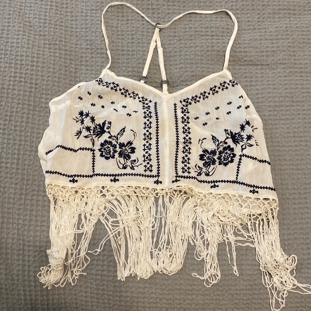 Size M white/blue festival crop